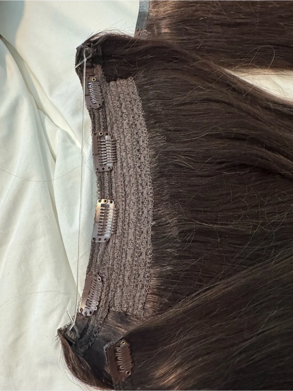 Lux Cool Dark Brown Balayage Halo Hair Extensions - Picture 5 of 5